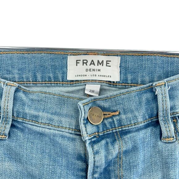 FRAME Le Grand Garcon Blue Denim Distressed Cut Off Bermuda Shorts Size 28 - Picture 7 of 13